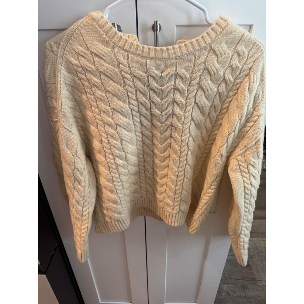 j. Crew Cream Cable Sweater with Black Back Ribbon Tie Ivory Long Sleeve XS